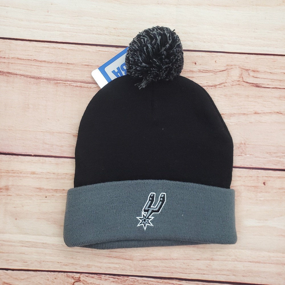 San Antonio Spurs Hat Cap Beanie Pom Knit Black Gray NBA Basketball Adult‎ NEW